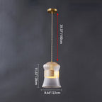 Traditional Japanese Transparent Ribbed Glass Shade Wood Copper 1 Light Pendant Light For Dining Room