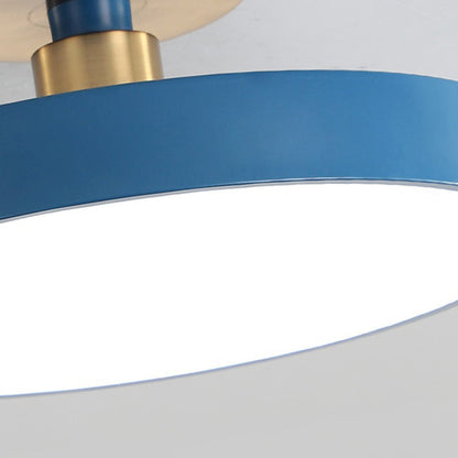 Modern Minimalist Round Shape Macaron Metal Acrylic LED Semi-flush Mount Ceiling Light for Bedroom