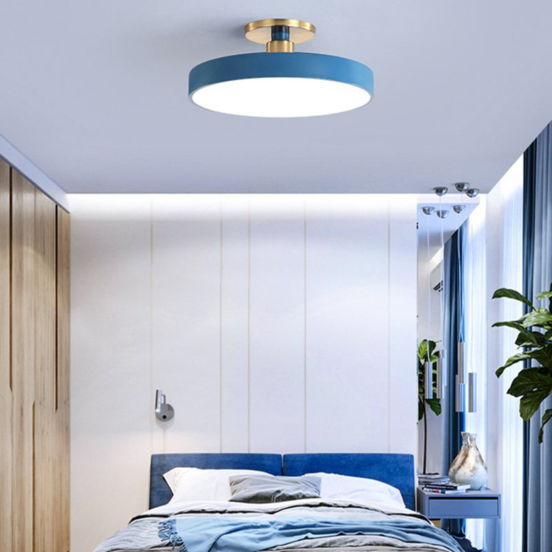 Modern Minimalist Round Shape Macaron Metal Acrylic LED Semi-flush Mount Ceiling Light for Bedroom
