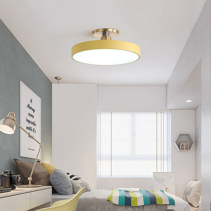 Modern Minimalist Round Shape Macaron Metal Acrylic LED Semi-flush Mount Ceiling Light for Bedroom