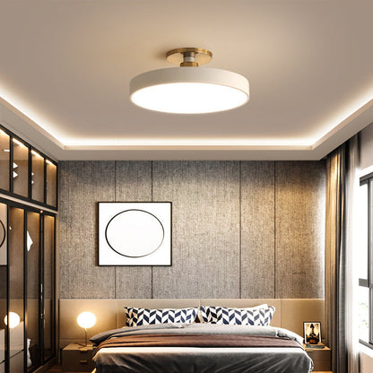 Modern Minimalist Round Shape Macaron Metal Acrylic LED Semi-flush Mount Ceiling Light for Bedroom