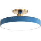 Modern Minimalist Round Shape Macaron Metal Acrylic LED Semi-flush Mount Ceiling Light for Bedroom
