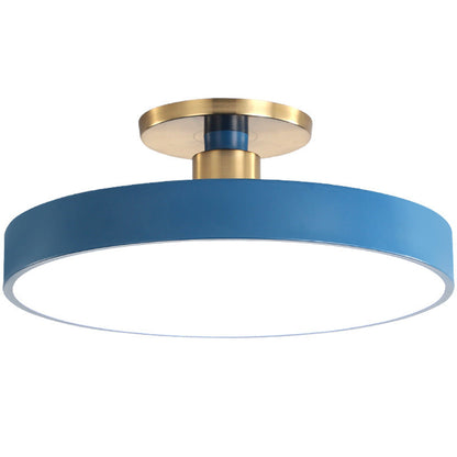 Modern Minimalist Round Shape Macaron Metal Acrylic LED Semi-flush Mount Ceiling Light for Bedroom