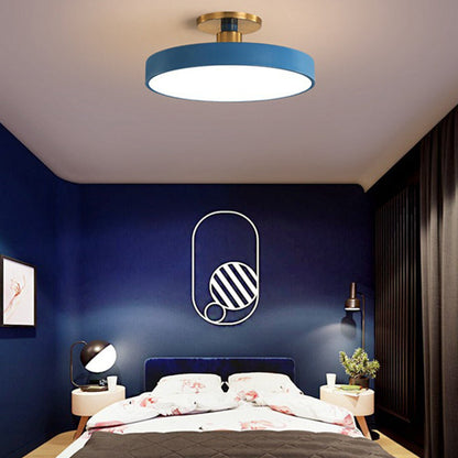 Modern Minimalist Round Shape Macaron Metal Acrylic LED Semi-flush Mount Ceiling Light for Bedroom