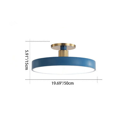 Modern Minimalist Round Shape Macaron Metal Acrylic LED Semi-flush Mount Ceiling Light for Bedroom