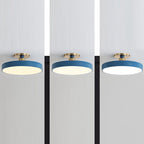 Modern Minimalist Round Shape Macaron Metal Acrylic LED Semi-flush Mount Ceiling Light for Bedroom