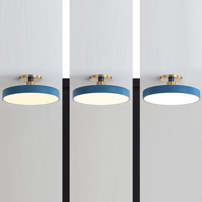 Modern Minimalist Round Shape Macaron Metal Acrylic LED Semi-flush Mount Ceiling Light for Bedroom