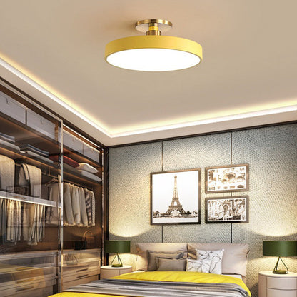 Modern Minimalist Round Shape Macaron Metal Acrylic LED Semi-flush Mount Ceiling Light for Bedroom