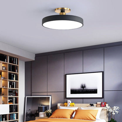 Modern Minimalist Round Shape Macaron Metal Acrylic LED Semi-flush Mount Ceiling Light for Bedroom