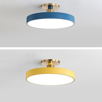 Modern Minimalist Round Shape Macaron Metal Acrylic LED Semi-flush Mount Ceiling Light for Bedroom