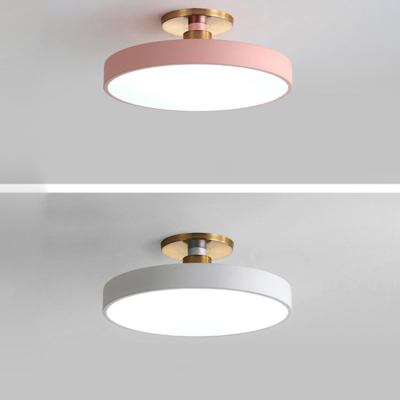 Modern Minimalist Round Shape Macaron Metal Acrylic LED Semi-flush Mount Ceiling Light for Bedroom