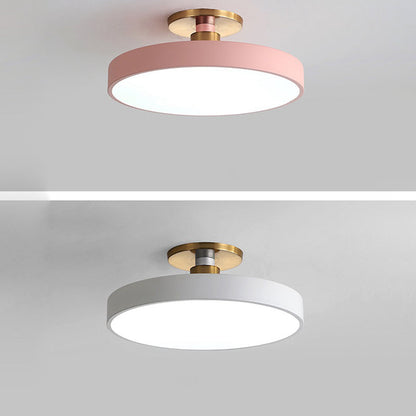 Modern Minimalist Round Shape Macaron Metal Acrylic LED Semi-flush Mount Ceiling Light for Bedroom