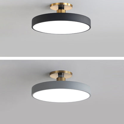 Modern Minimalist Round Shape Macaron Metal Acrylic LED Semi-flush Mount Ceiling Light for Bedroom