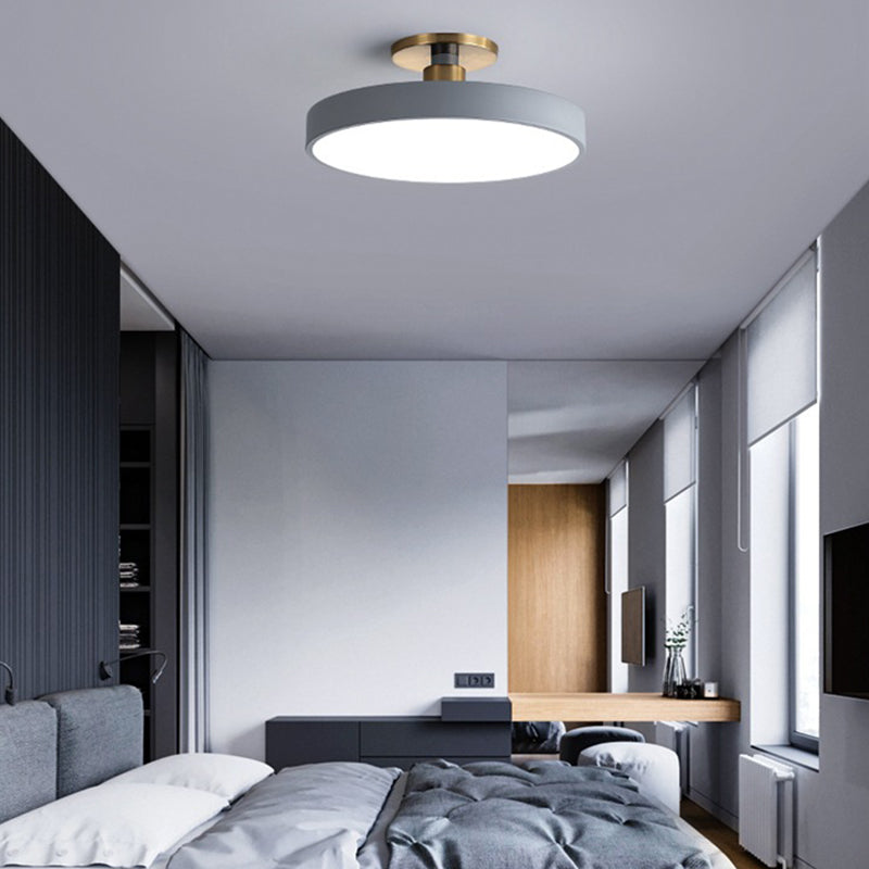 Modern Minimalist Round Shape Macaron Metal Acrylic LED Semi-flush Mount Ceiling Light for Bedroom
