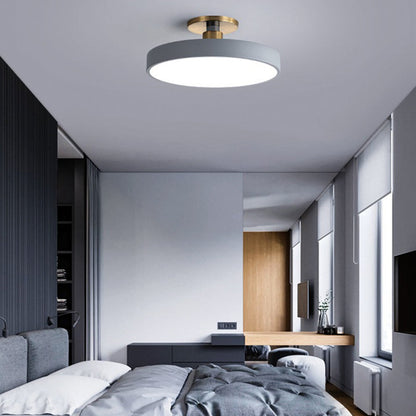 Modern Minimalist Round Shape Macaron Metal Acrylic LED Semi-flush Mount Ceiling Light for Bedroom