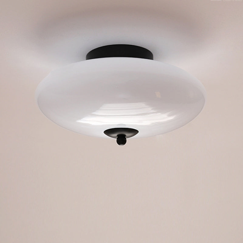 Modern Art Deco Drum Opal Iron Glass LED Semi-Flush Mount Ceiling Light For Bedroom Lumendat