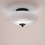 Modern Art Deco Drum Opal Iron Glass LED Semi-Flush Mount Ceiling Light For Bedroom Lumendat