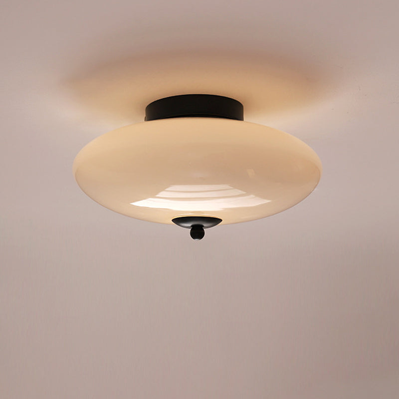 Modern Art Deco Drum Opal Iron Glass LED Semi-Flush Mount Ceiling Light For Bedroom Lumendat