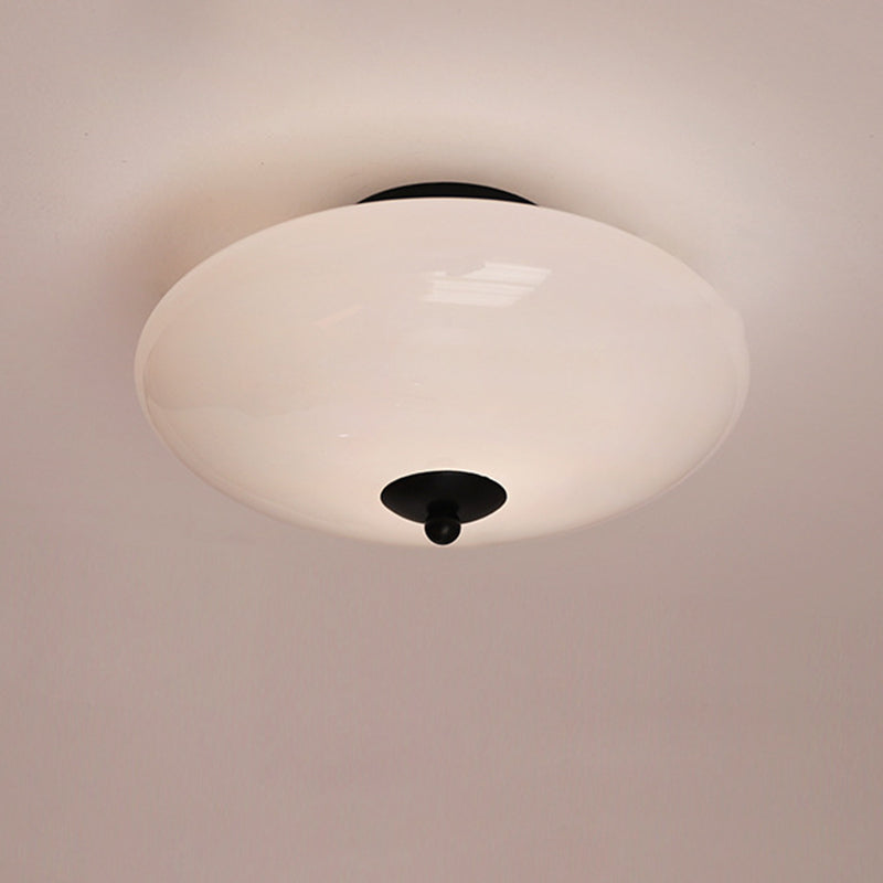 Modern Art Deco Drum Opal Iron Glass LED Semi-Flush Mount Ceiling Light For Bedroom Lumendat