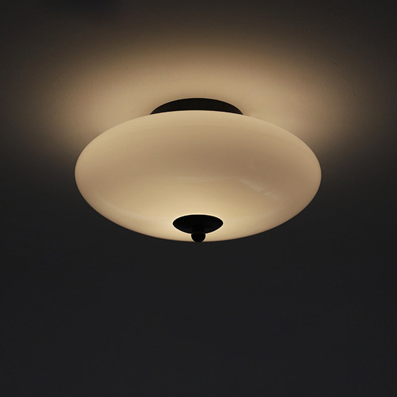 Modern Art Deco Drum Opal Iron Glass LED Semi-Flush Mount Ceiling Light For Bedroom Lumendat