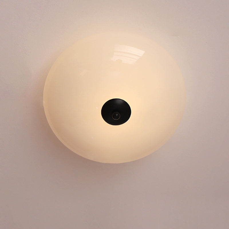 Modern Art Deco Drum Opal Iron Glass LED Semi-Flush Mount Ceiling Light For Bedroom Lumendat