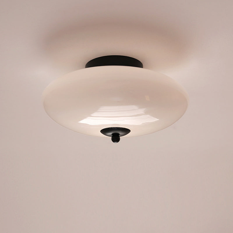 Modern Art Deco Drum Opal Iron Glass LED Semi-Flush Mount Ceiling Light For Bedroom Lumendat
