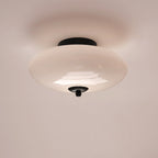 Modern Art Deco Drum Opal Iron Glass LED Semi-Flush Mount Ceiling Light For Bedroom Lumendat