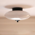 Modern Art Deco Drum Opal Iron Glass LED Semi-Flush Mount Ceiling Light For Bedroom Lumendat