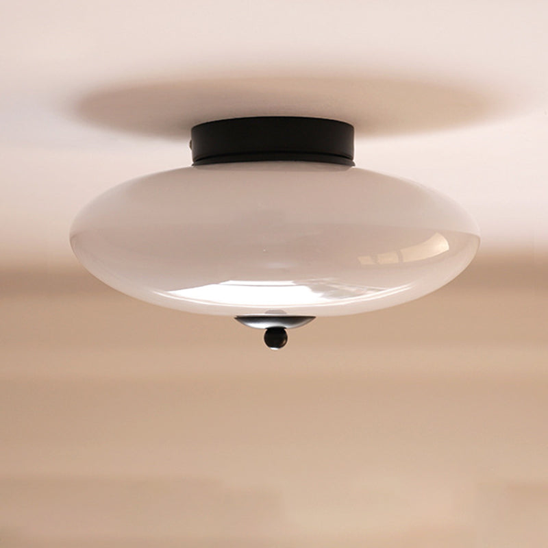 Modern Art Deco Drum Opal Iron Glass LED Semi-Flush Mount Ceiling Light For Bedroom Lumendat