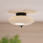 Modern Art Deco Drum Opal Iron Glass LED Semi-Flush Mount Ceiling Light For Bedroom Lumendat