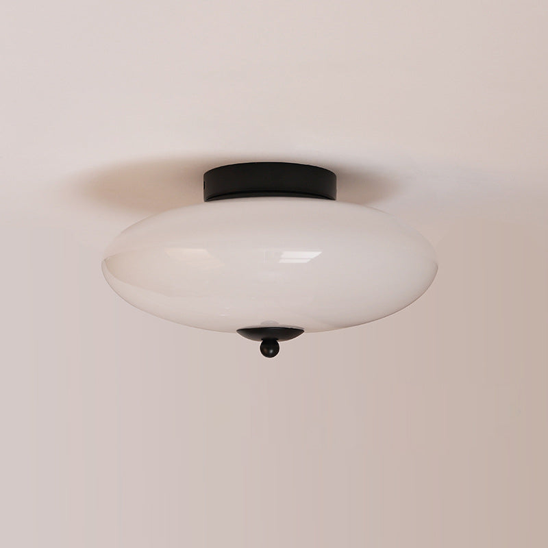 Modern Art Deco Drum Opal Iron Glass LED Semi-Flush Mount Ceiling Light For Bedroom Lumendat