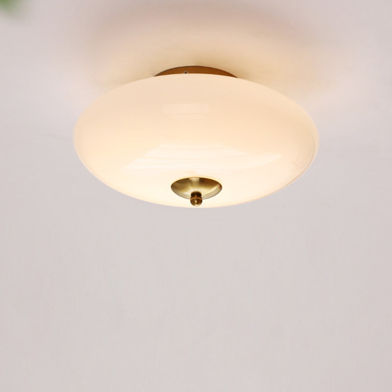 Modern Art Deco Drum Opal Iron Glass LED Semi-Flush Mount Ceiling Light For Bedroom Lumendat