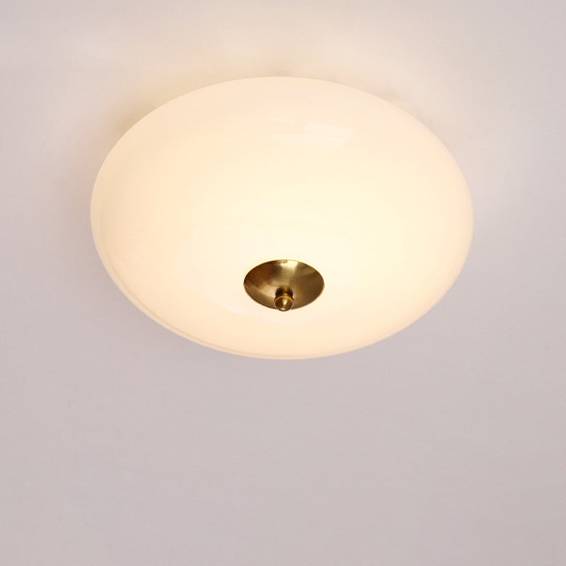 Modern Art Deco Drum Opal Iron Glass LED Semi-Flush Mount Ceiling Light For Bedroom Lumendat