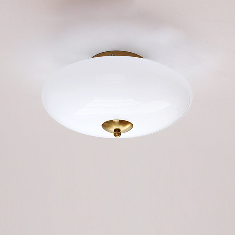 Modern Art Deco Drum Opal Iron Glass LED Semi-Flush Mount Ceiling Light For Bedroom Lumendat