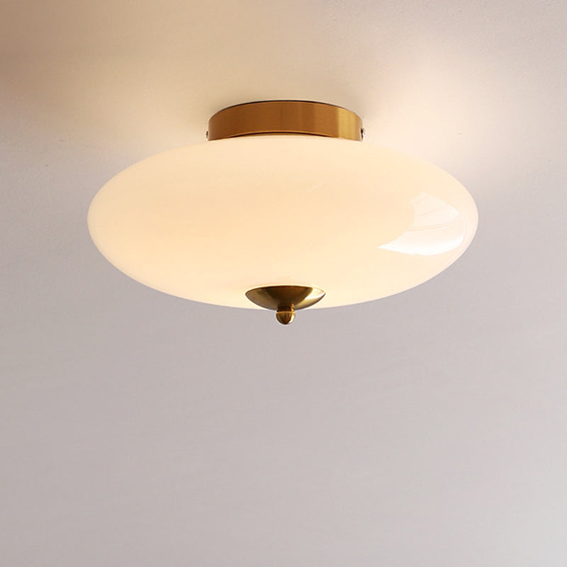 Modern Art Deco Drum Opal Iron Glass LED Semi-Flush Mount Ceiling Light For Bedroom Lumendat