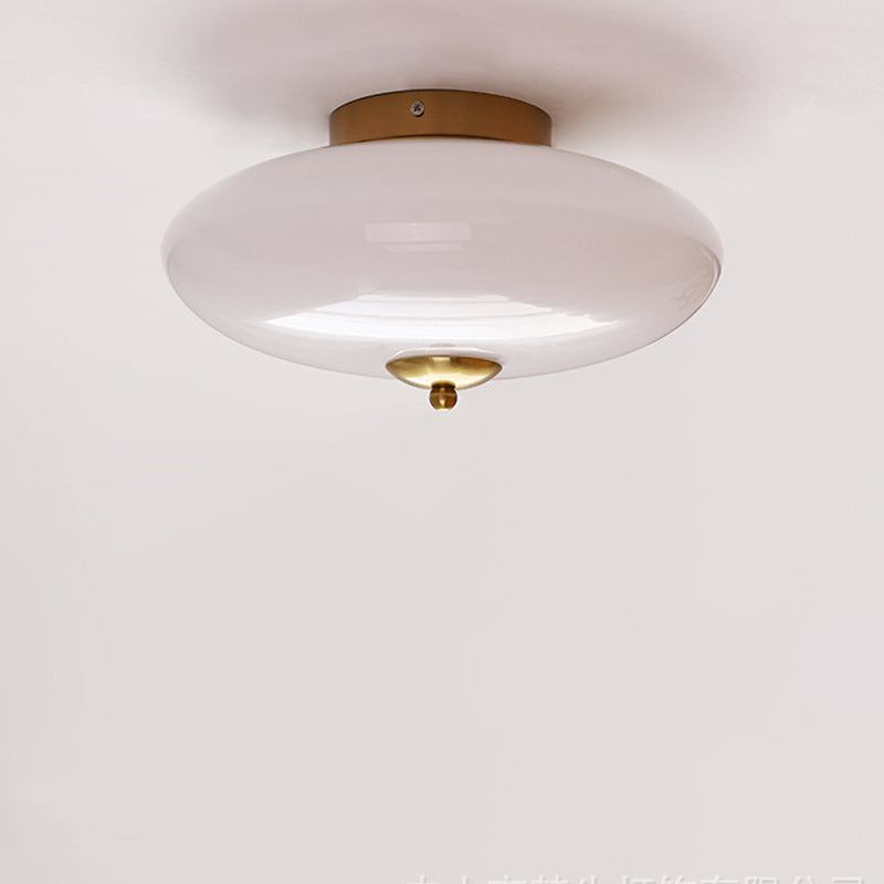 Modern Art Deco Drum Opal Iron Glass LED Semi-Flush Mount Ceiling Light For Bedroom Lumendat