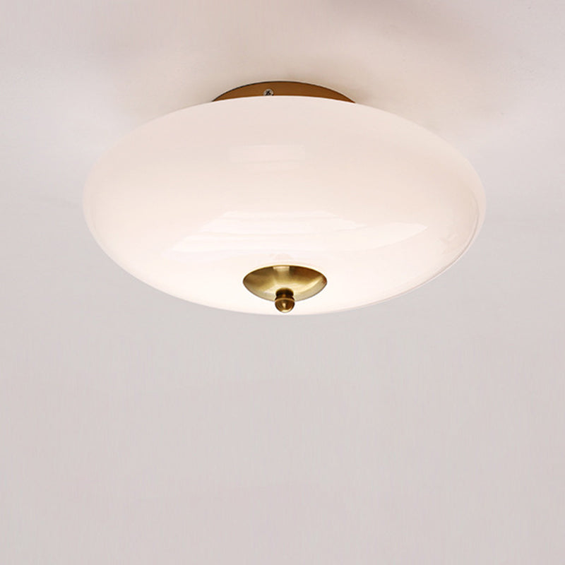 Modern Art Deco Drum Opal Iron Glass LED Semi-Flush Mount Ceiling Light For Bedroom Lumendat