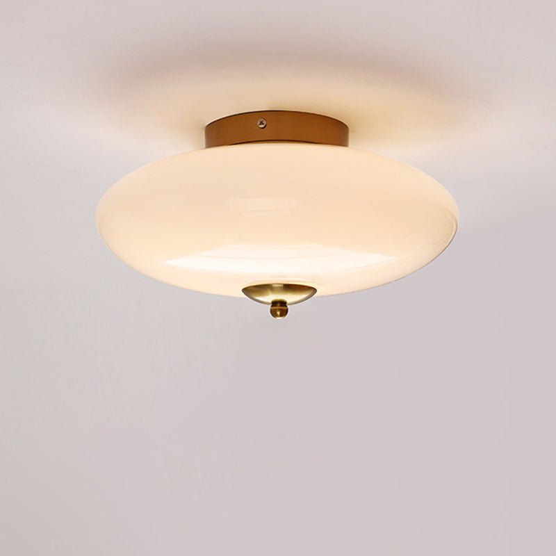 Modern Art Deco Drum Opal Iron Glass LED Semi-Flush Mount Ceiling Light For Bedroom Lumendat