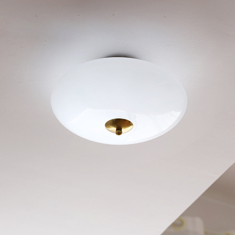 Modern Art Deco Drum Opal Iron Glass LED Semi-Flush Mount Ceiling Light For Bedroom Lumendat