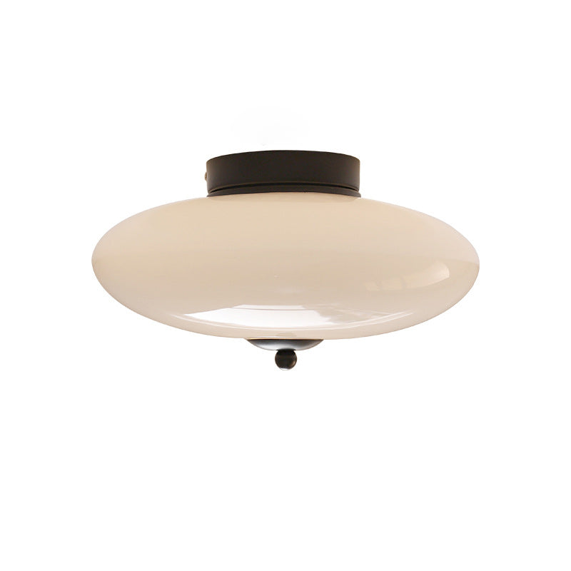 Modern Art Deco Drum Opal Iron Glass LED Semi-Flush Mount Ceiling Light For Bedroom Lumendat