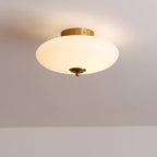 Modern Art Deco Drum Opal Iron Glass LED Semi-Flush Mount Ceiling Light For Bedroom Lumendat