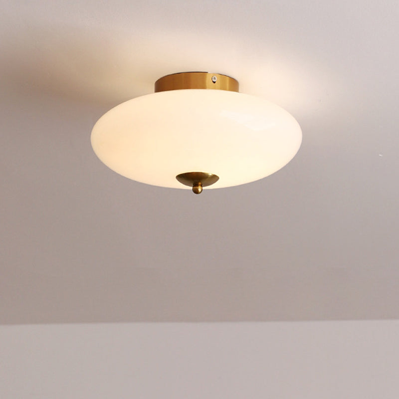 Modern Art Deco Drum Opal Iron Glass LED Semi-Flush Mount Ceiling Light For Bedroom Lumendat