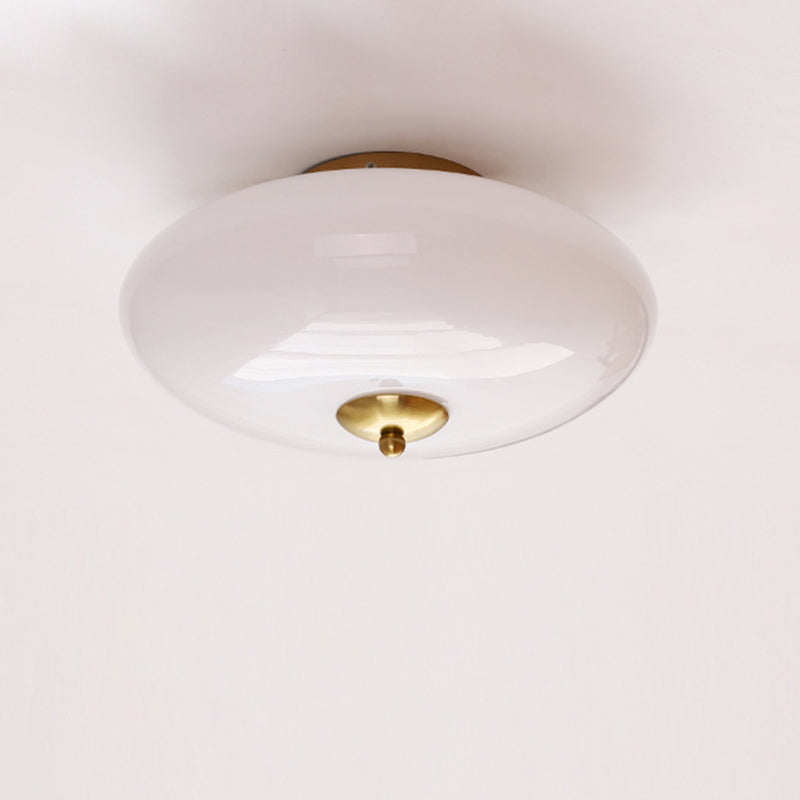 Modern Art Deco Drum Opal Iron Glass LED Semi-Flush Mount Ceiling Light For Bedroom Lumendat