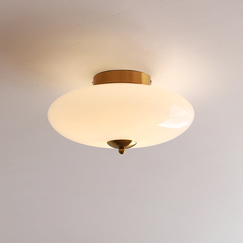 Modern Art Deco Drum Opal Iron Glass LED Semi-Flush Mount Ceiling Light For Bedroom Lumendat
