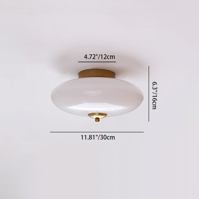 Modern Art Deco Drum Opal Iron Glass LED Semi-Flush Mount Ceiling Light For Bedroom Lumendat