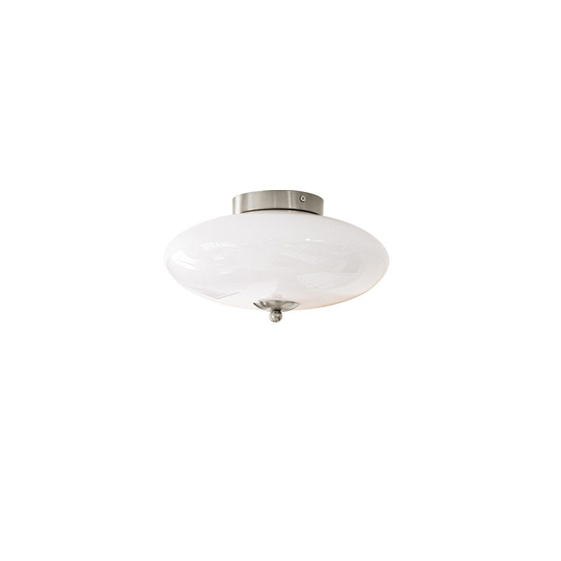 Modern Art Deco Drum Opal Iron Glass LED Semi-Flush Mount Ceiling Light For Bedroom Lumendat