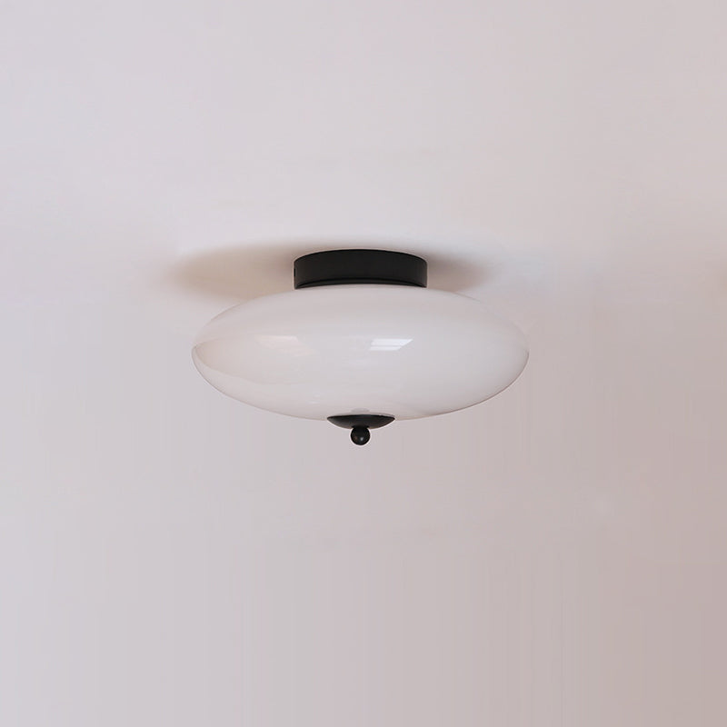 Modern Art Deco Drum Opal Iron Glass LED Semi-Flush Mount Ceiling Light For Bedroom Lumendat