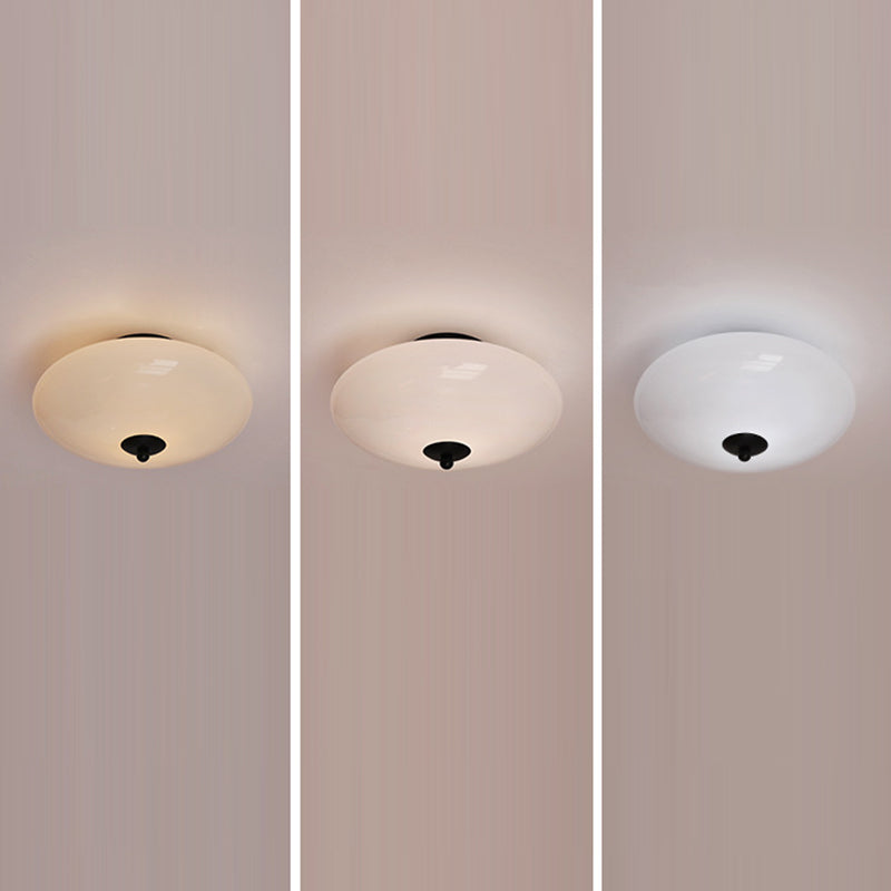 Modern Art Deco Drum Opal Iron Glass LED Semi-Flush Mount Ceiling Light For Bedroom Lumendat