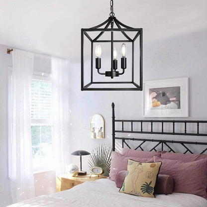 Contemporary Industrial Square Frame Iron 3-Light Pendant Light For Dining Room