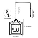 Contemporary Industrial Square Frame Iron 3-Light Pendant Light For Dining Room